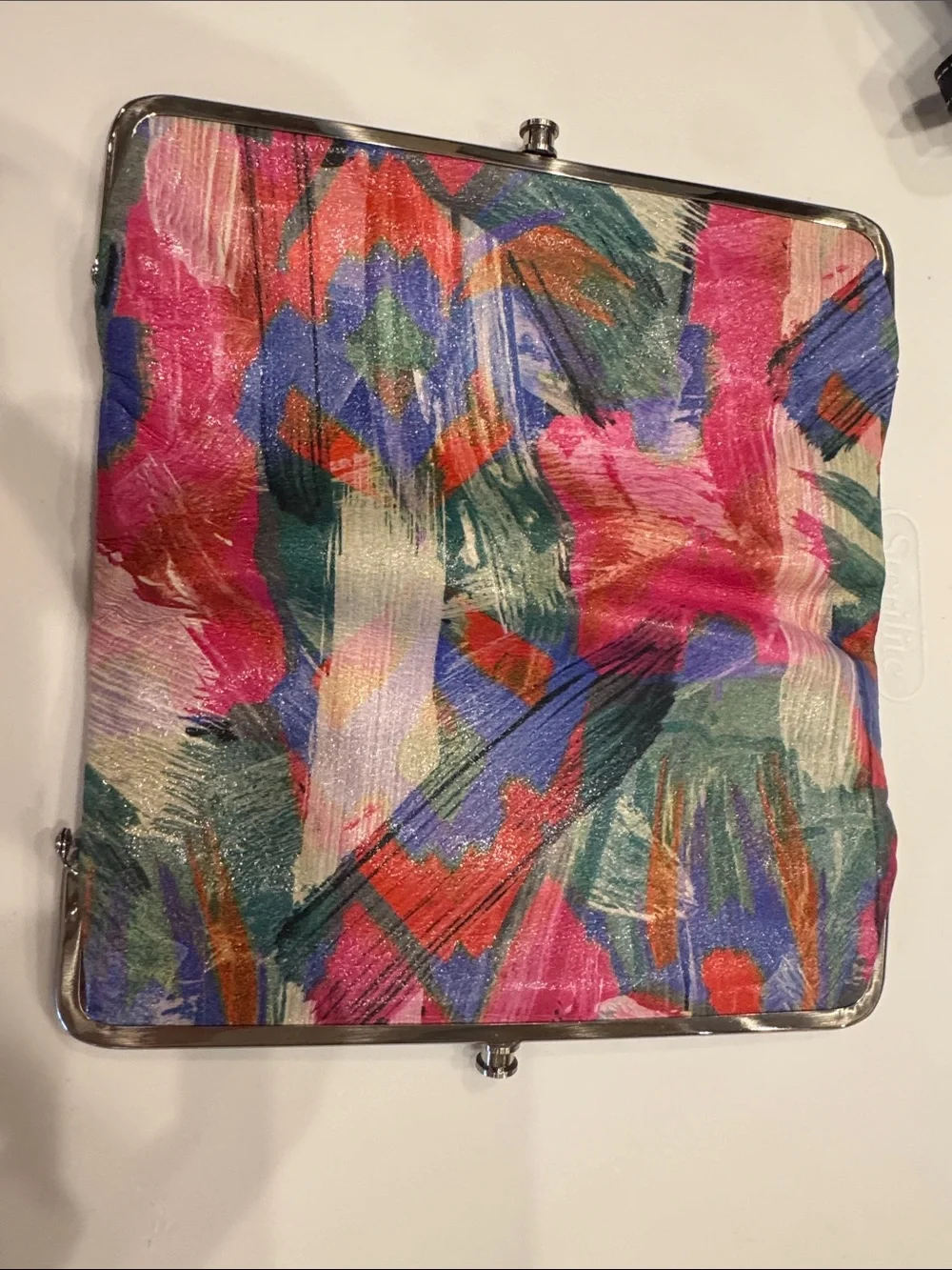HOBO Pink Multi Abstract Print Metal-Trim Clutch Wallet